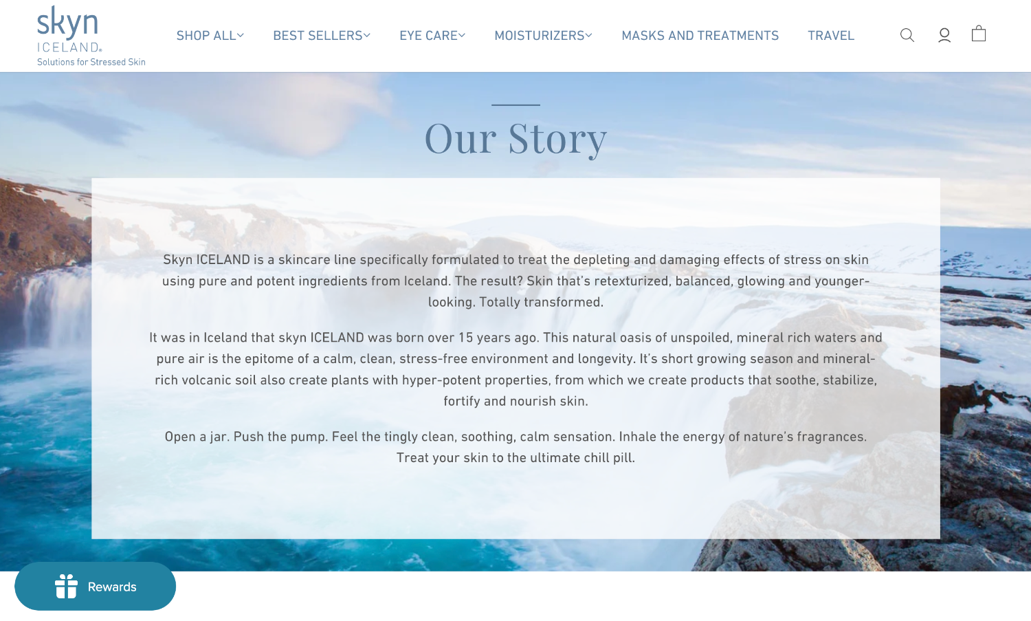 Ecommerce website page for brand Skyn Iceland