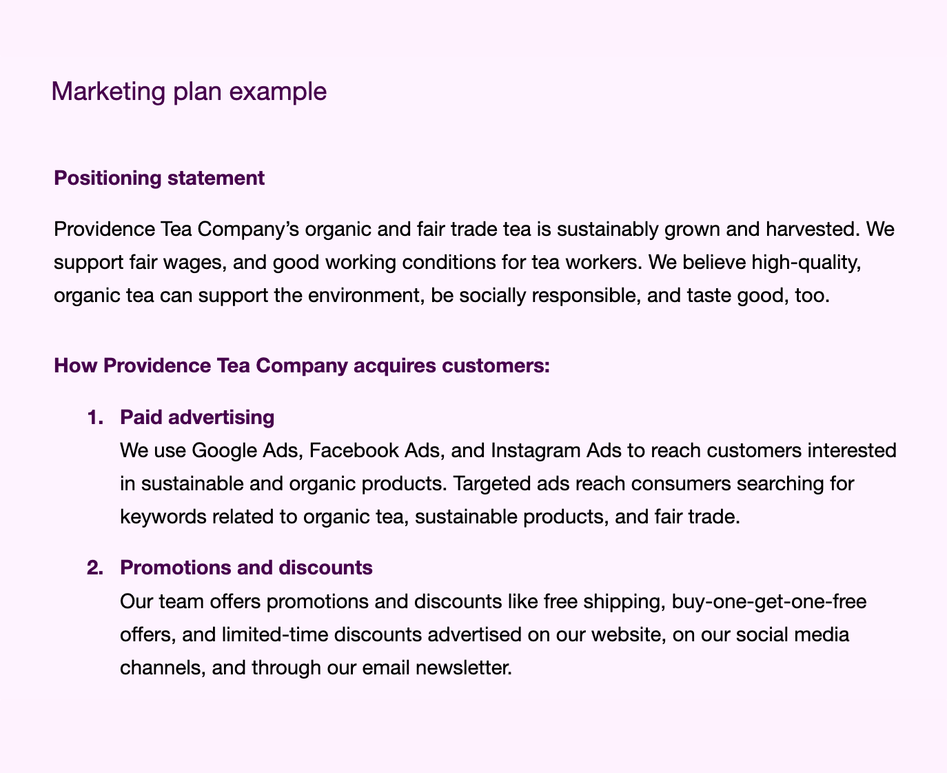 Example text in a business plan's marketing plan section