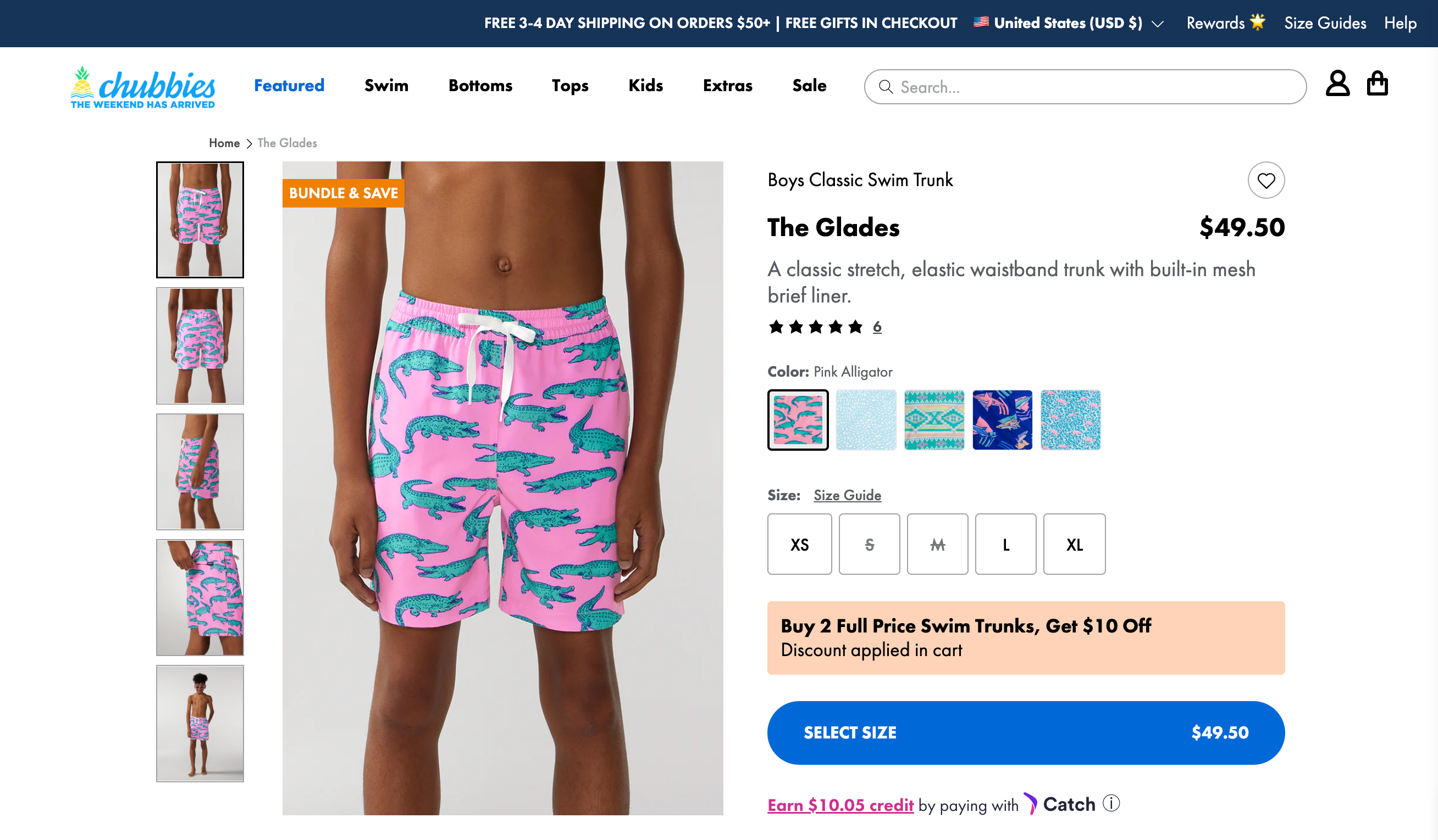 Screen grab of product page on the Chubbies ecommerce website