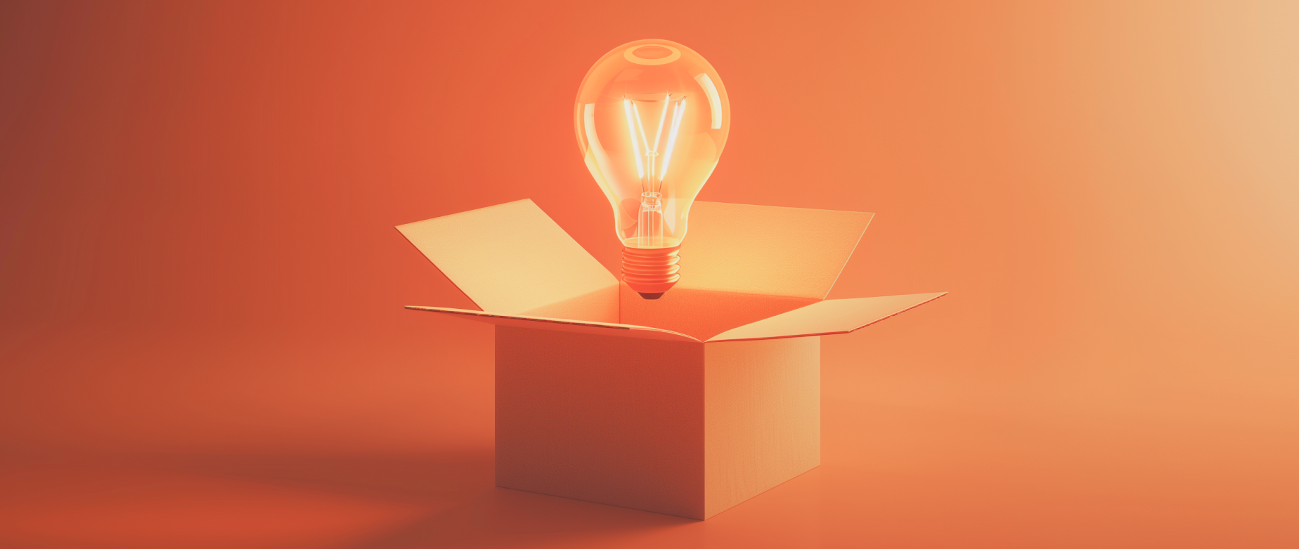 A lightbulb rises from a cardboard box representing dropshipping ideas
