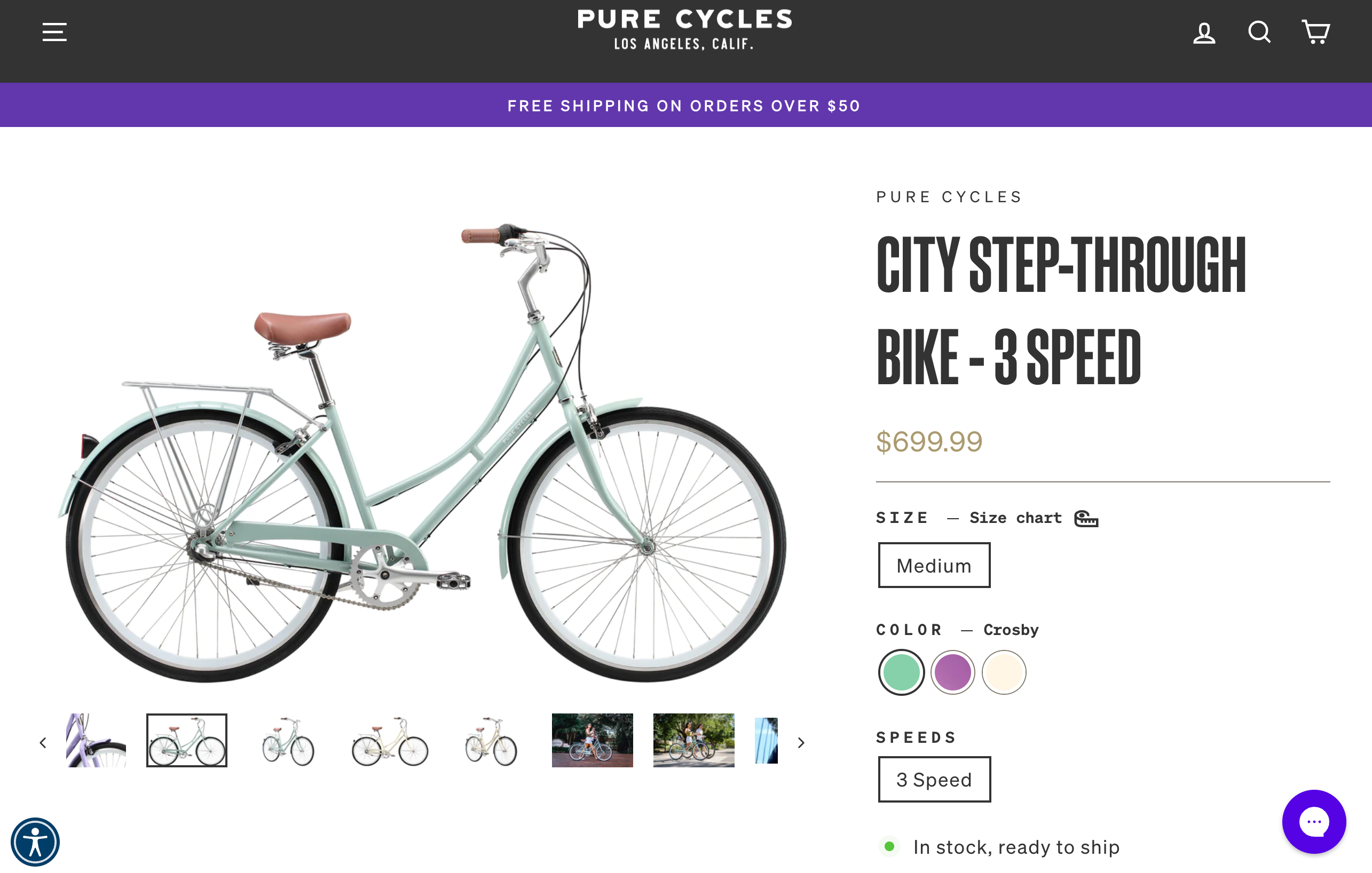 Screen grab of product page on the Pure Cycles ecommerce website