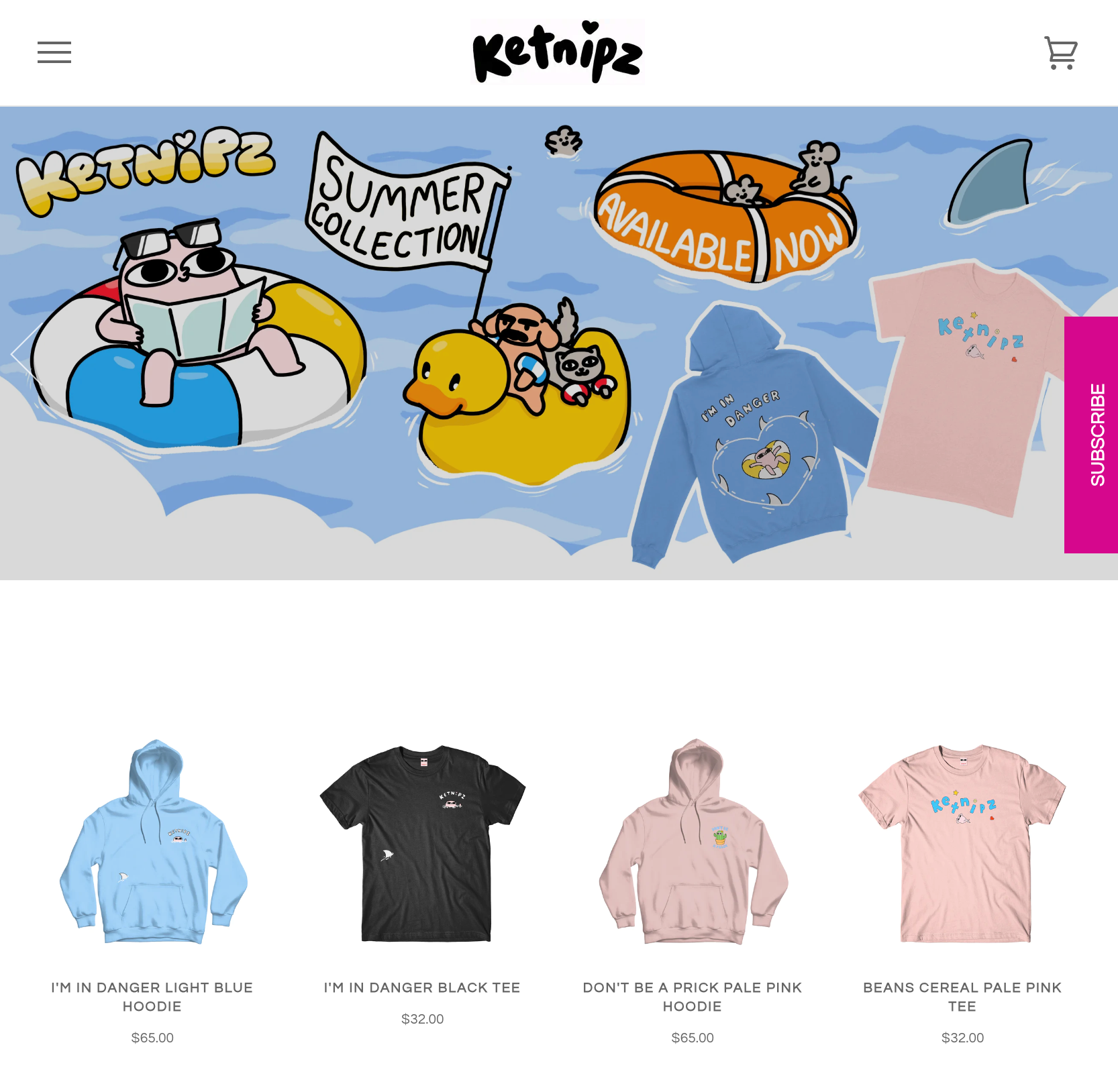 Screen grab of a collection page on the Ketnipz ecommerce website
