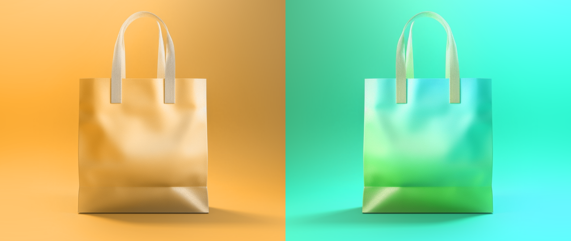Two shopping bags on a colorblocked background
