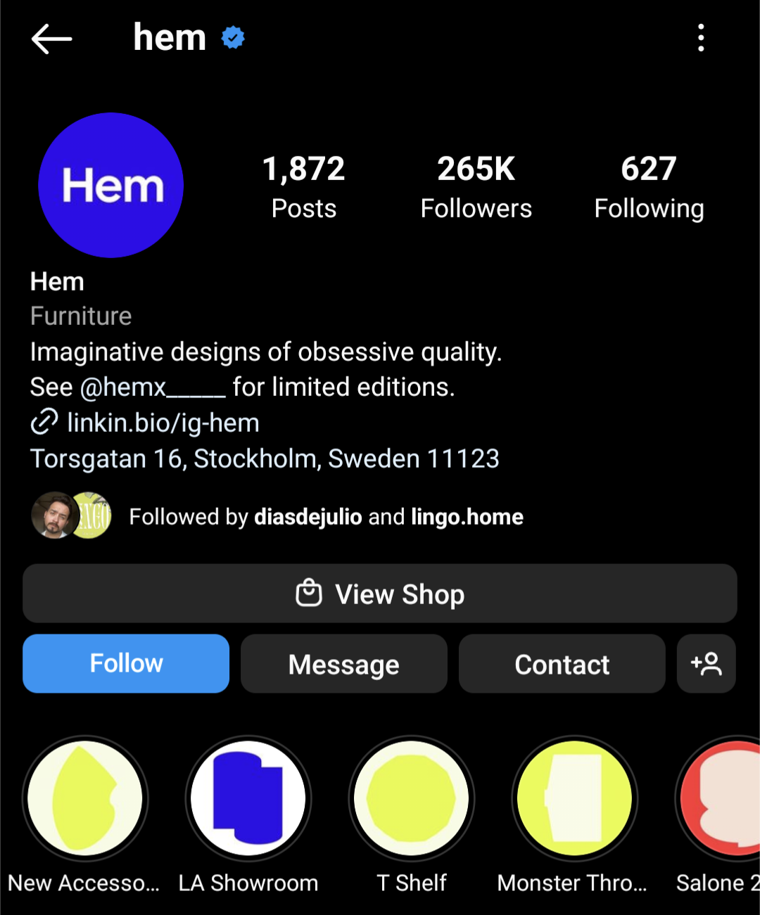Hem promotes its dedication to limited edition products in its Instagram bio