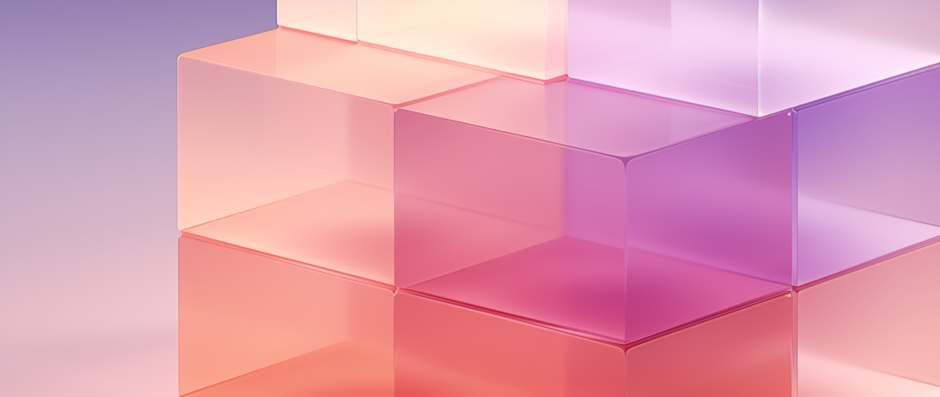 Translucent pink and purple boxes stacked against a gradient background