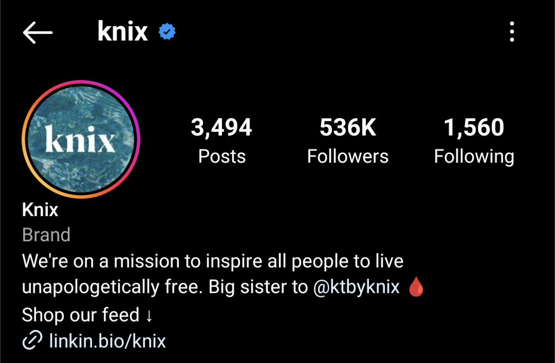 Knix's mission to inspire people live free, in its Instagram bio