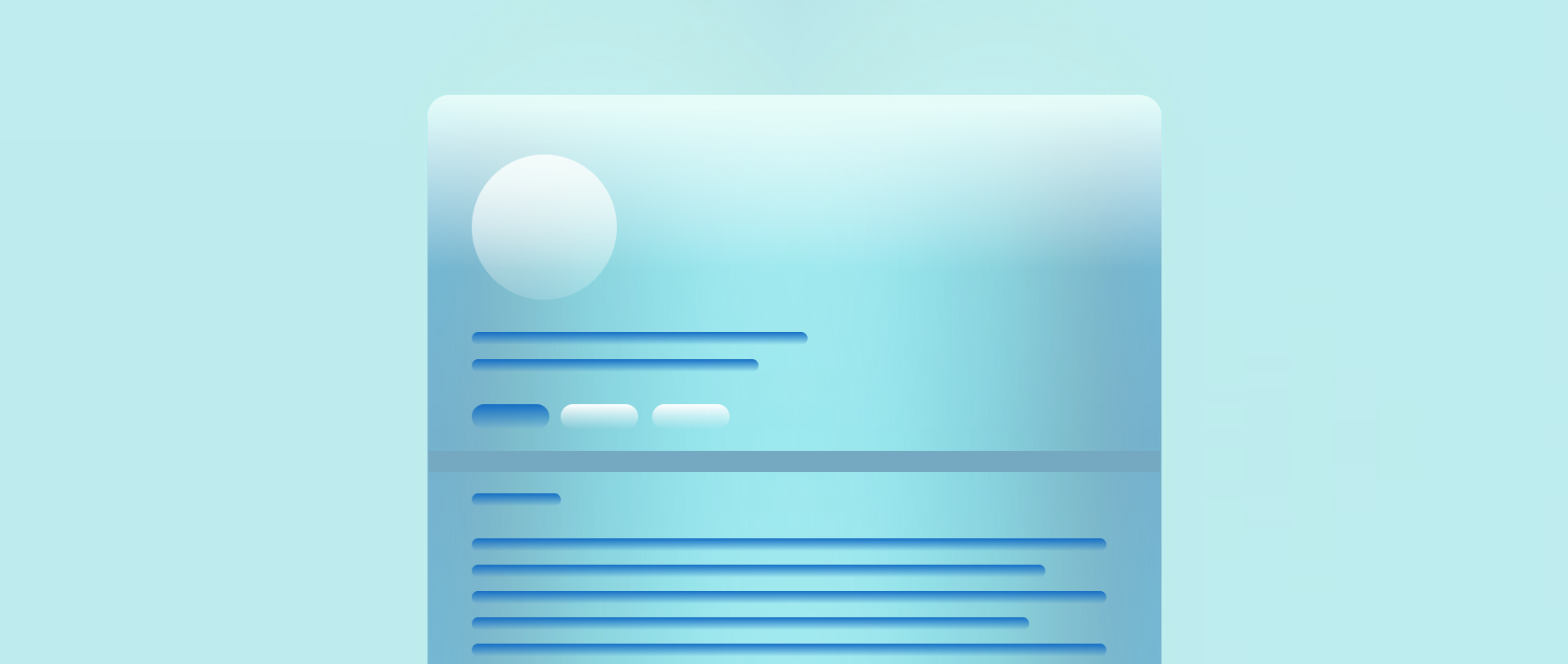 A light blue LinkedIn profile page on a light blue background.