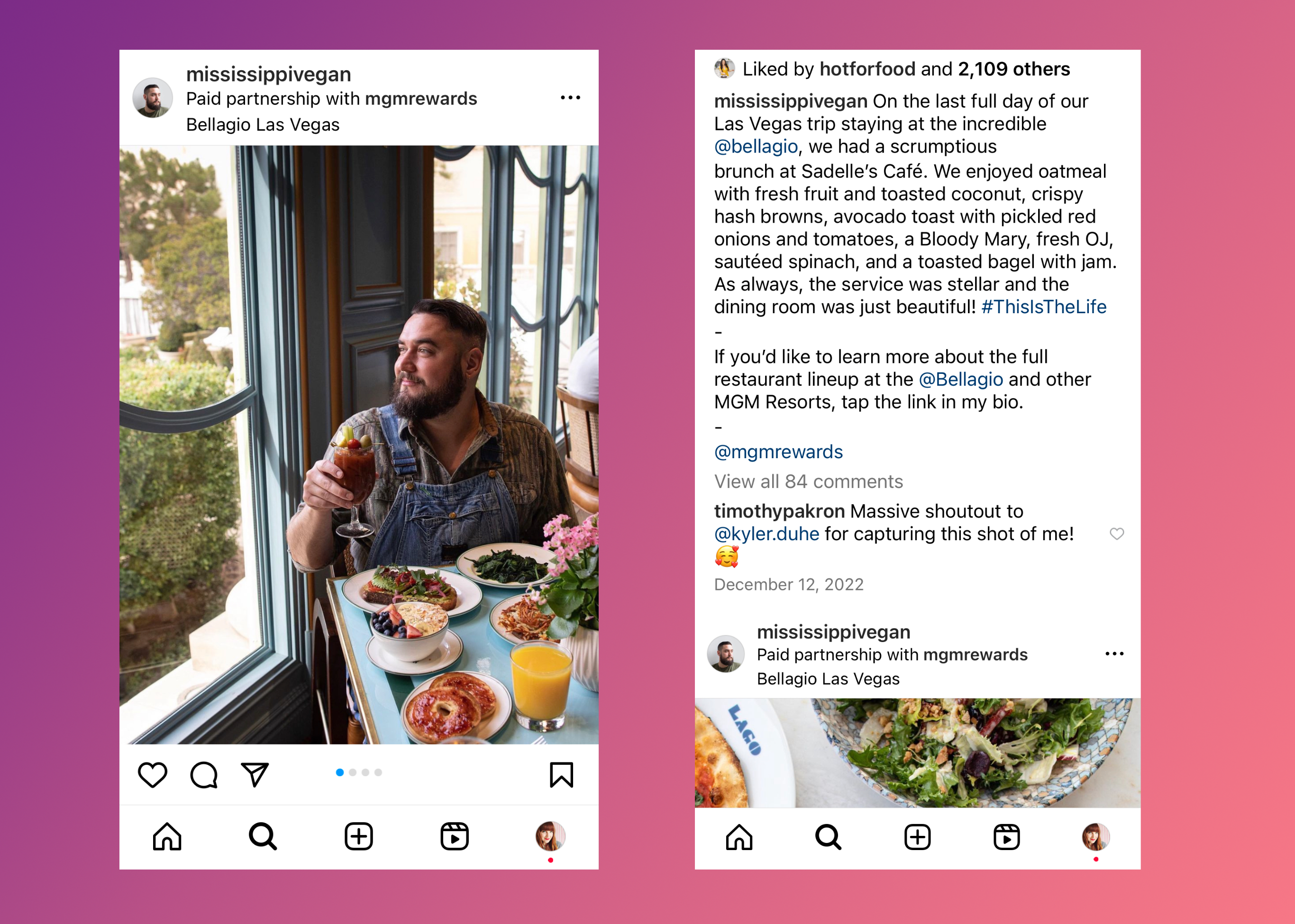 Side by side mobile screen shots showing a promoted Instagram post