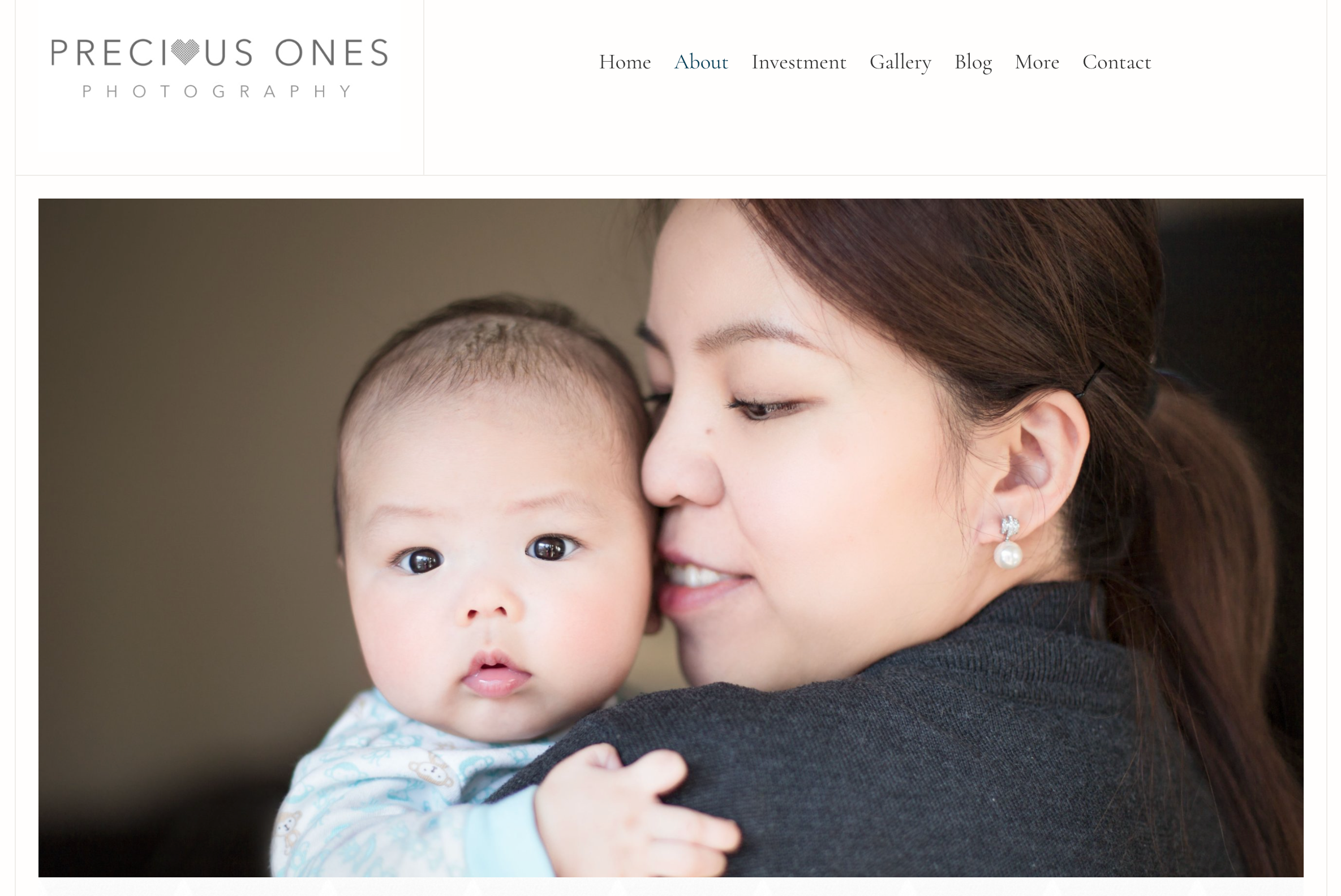 Website featuring a photo of a mom and baby
