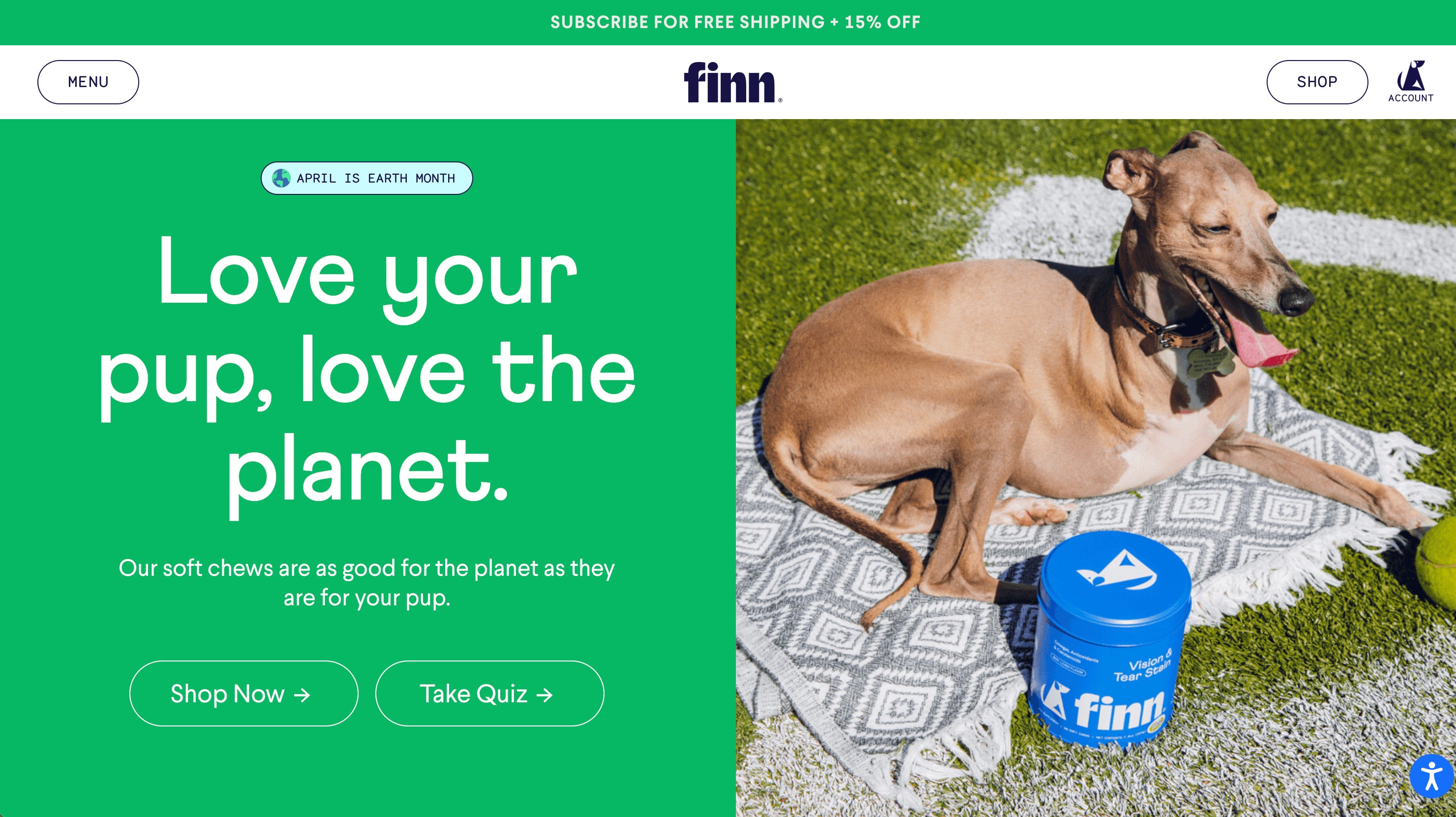 Screen grab of homepage on the Finn ecommerce website