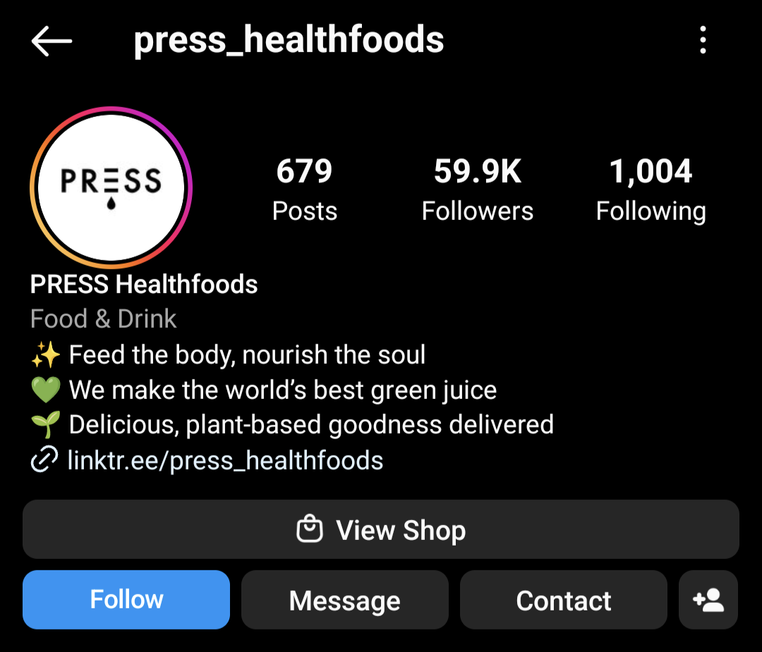 Press uses bullet points to make its Instagram bio easy to read