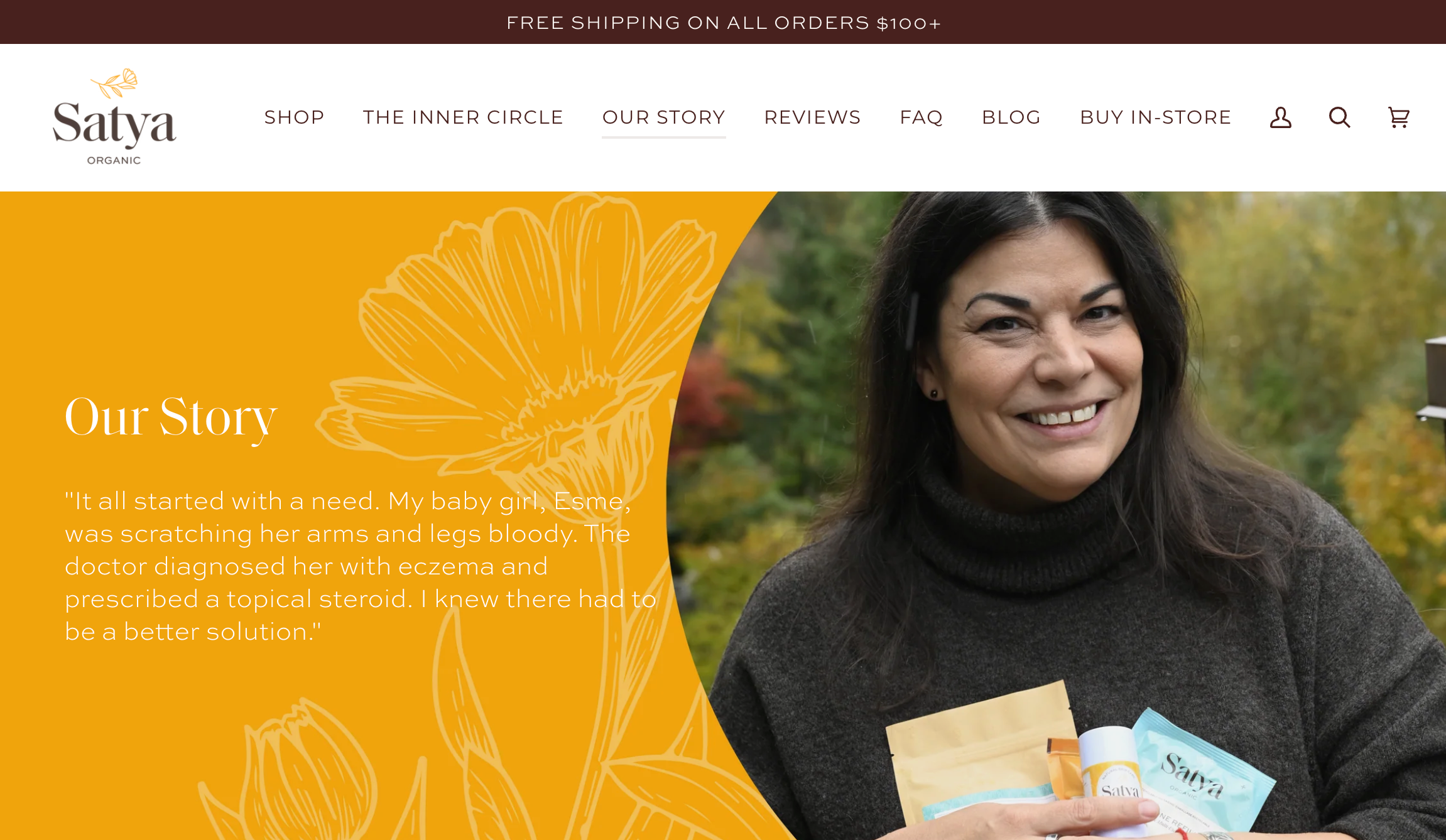 Screen grab of homepage on the Satya ecommerce website