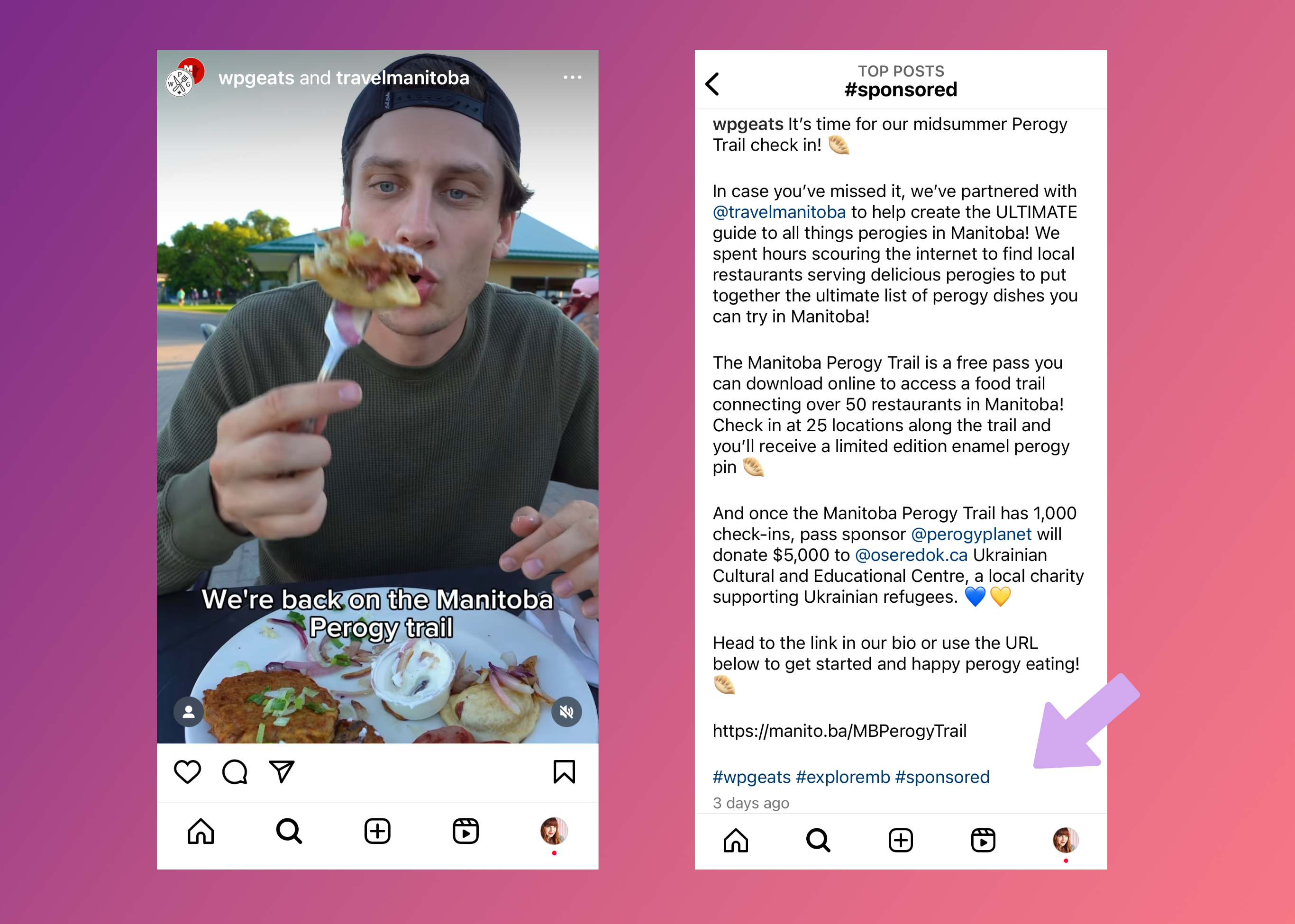 Side by side mobile screen shots showing a promoted Instagram post to make money