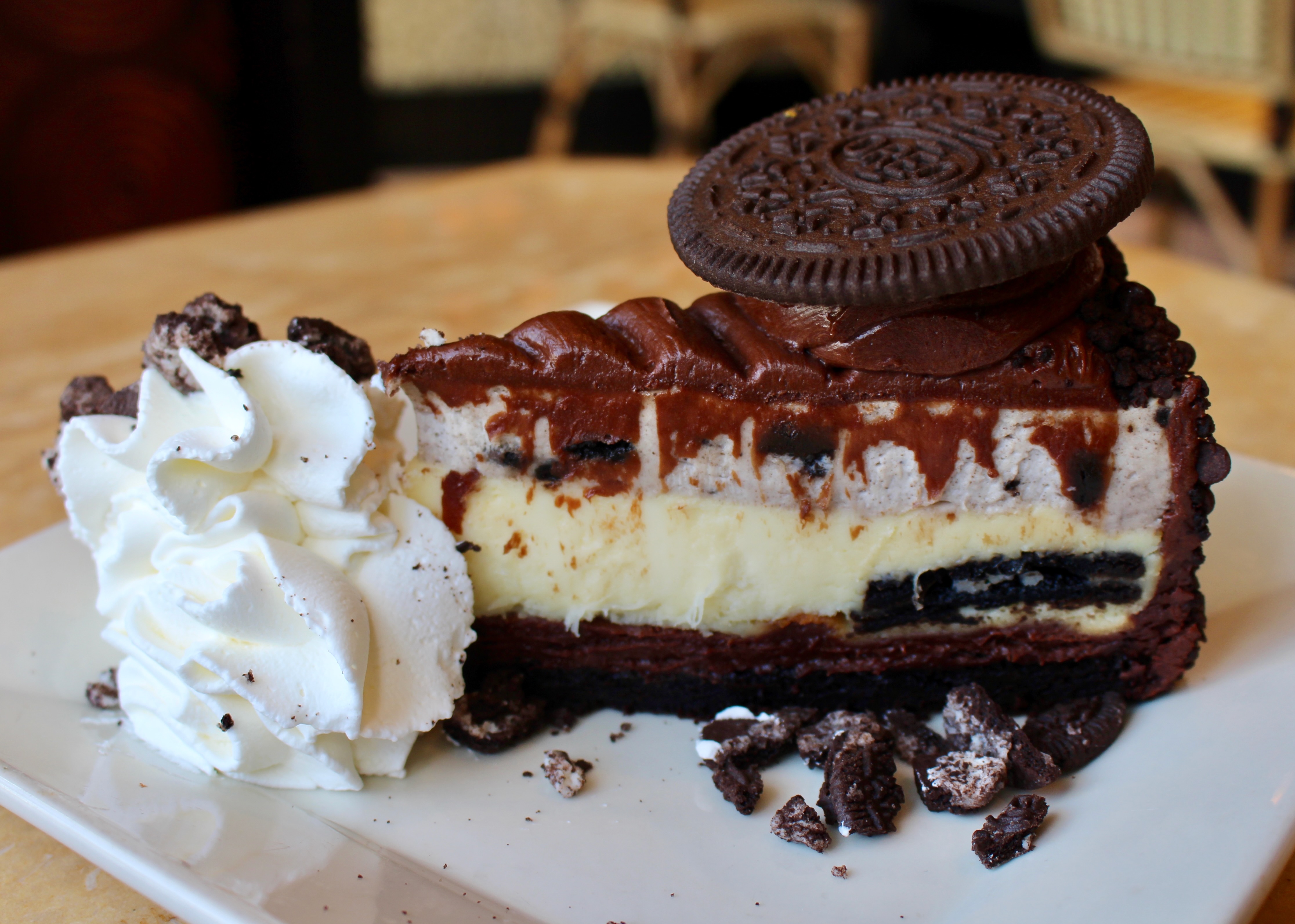 A slice of Oreo cheesecake from Cheesecake Factory in San Francisco