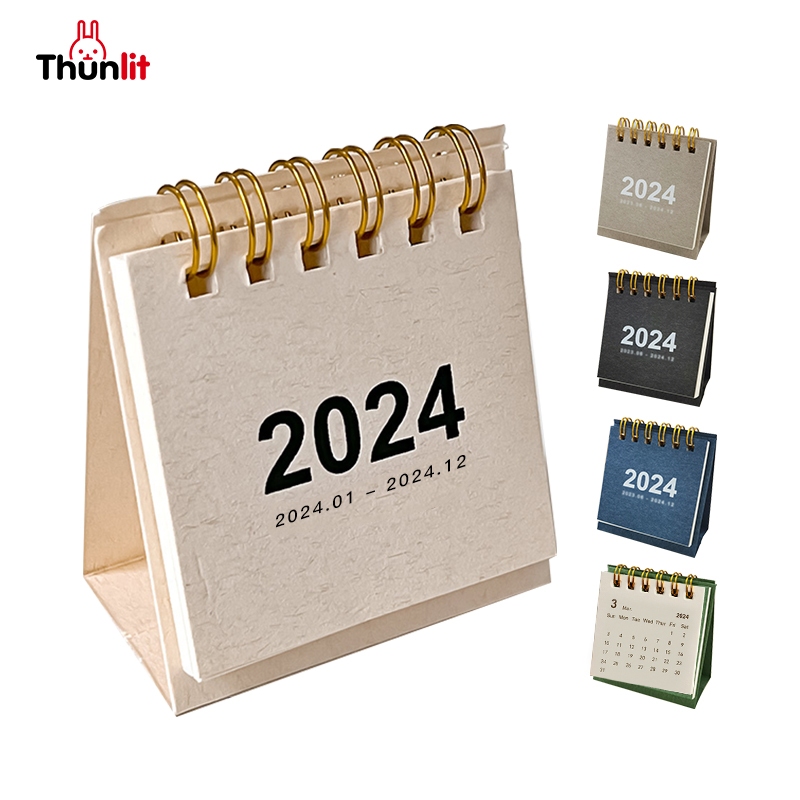 Thunlit ปฏิทินตั้งโต๊ะ ขนาดเล็ก สไตล์มินิมอล สร้างสรรค์ 2024 สําหรับตกแต่งสํานักงาน โรงเรียน