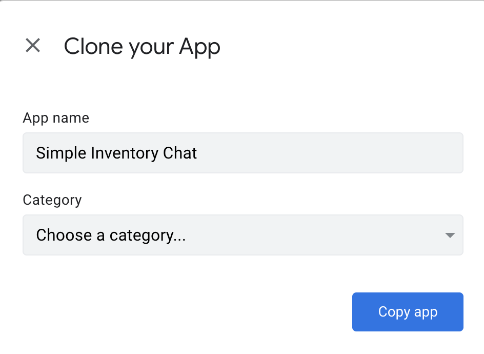 Clone app dialog.