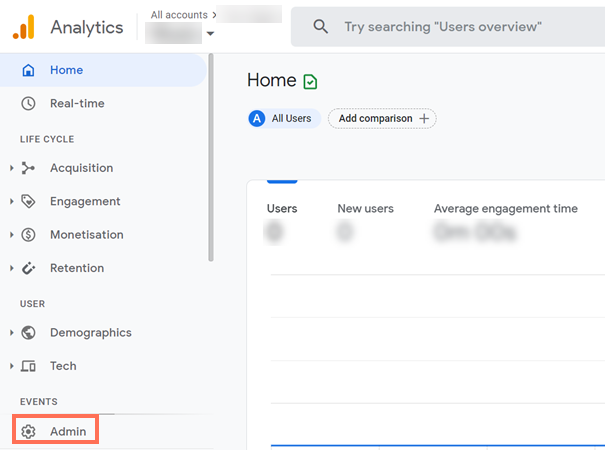 Accessing the Admin section of your Google Analytics account