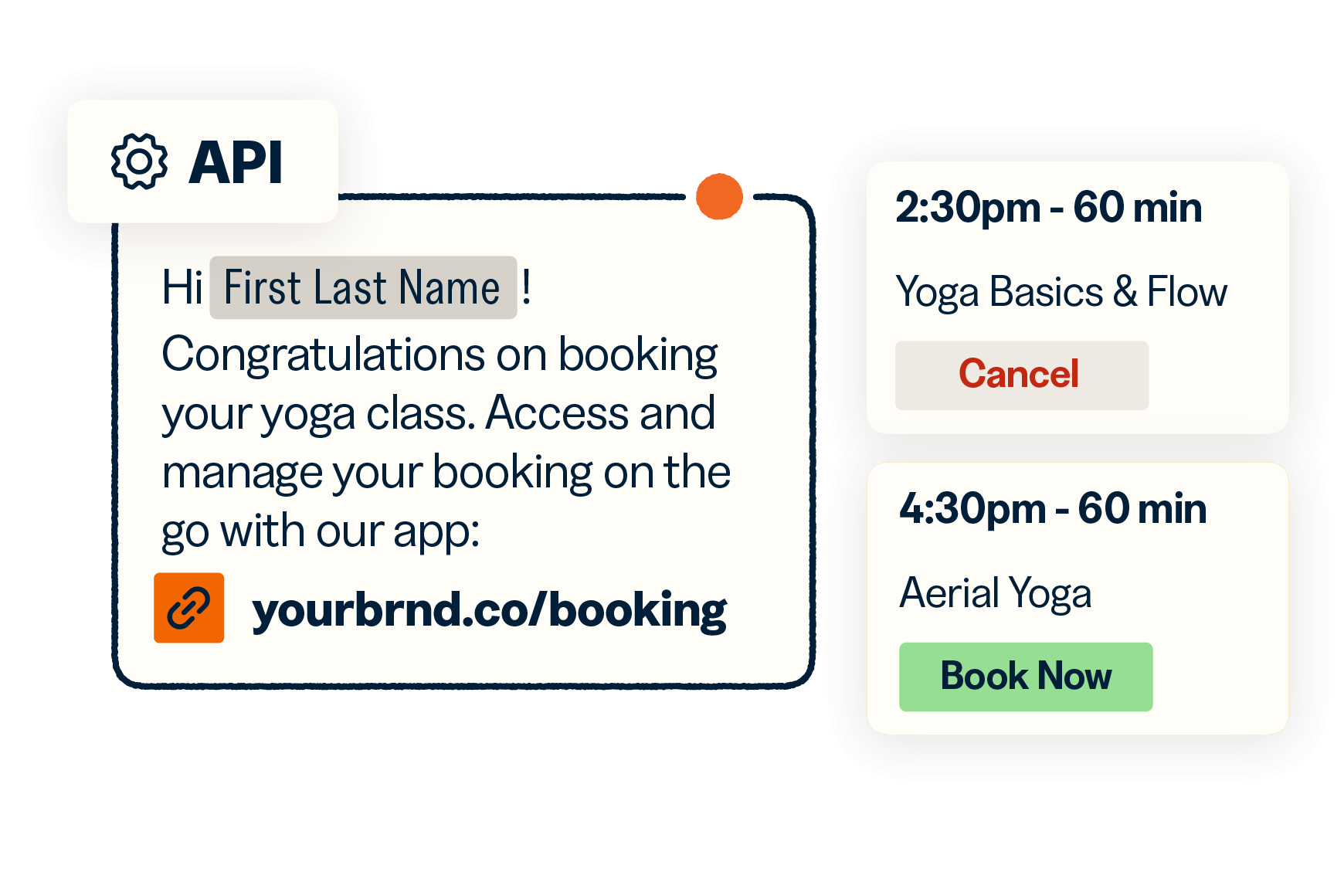 Yoga class booking confirmation with option to cancel or book