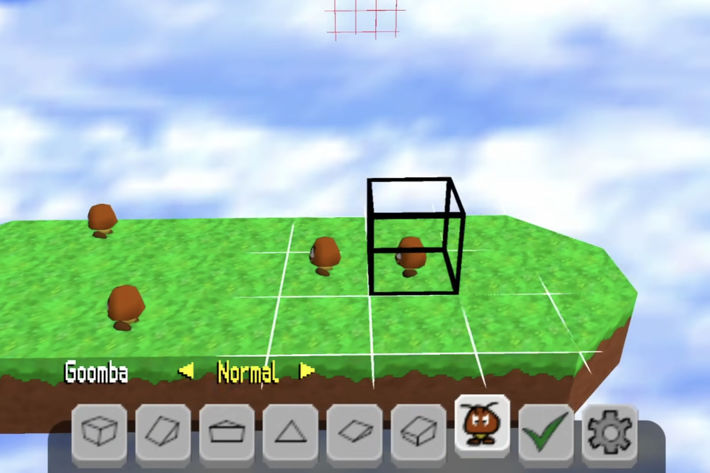 Screenshot showing the interface for placing objects in Mario Builder 64.