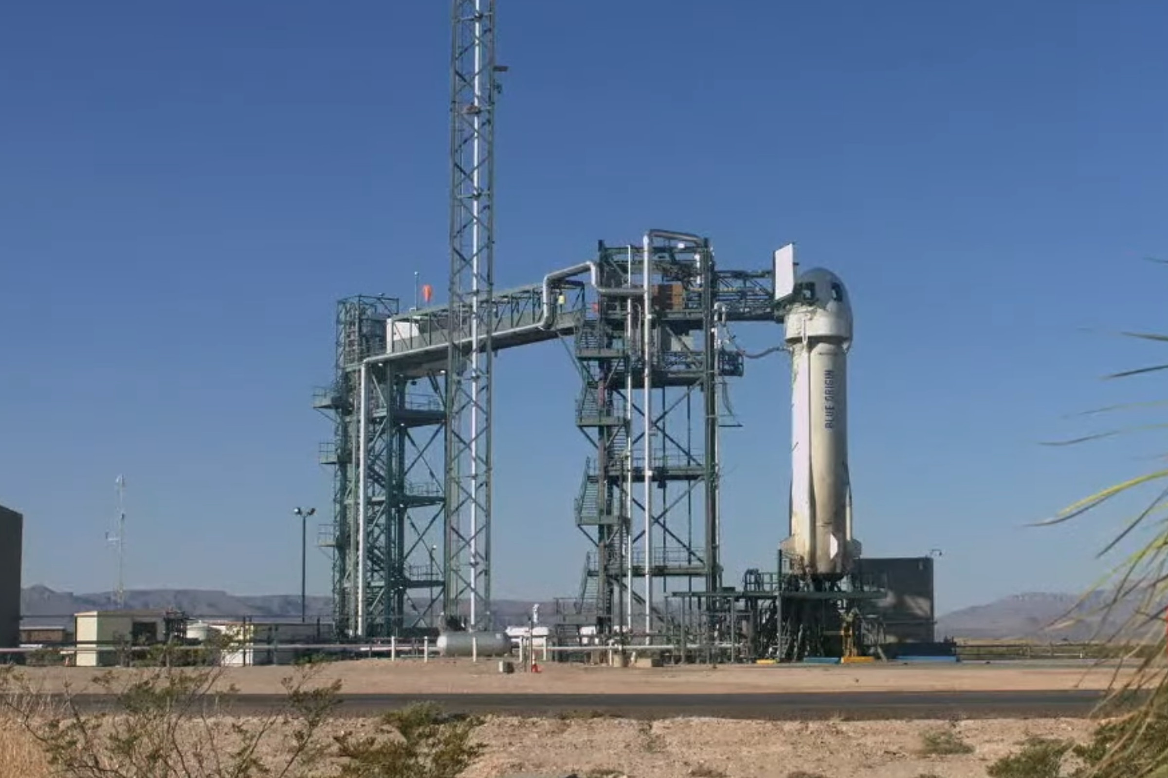 Picture of Blue Origin’s rocket on the launch pad