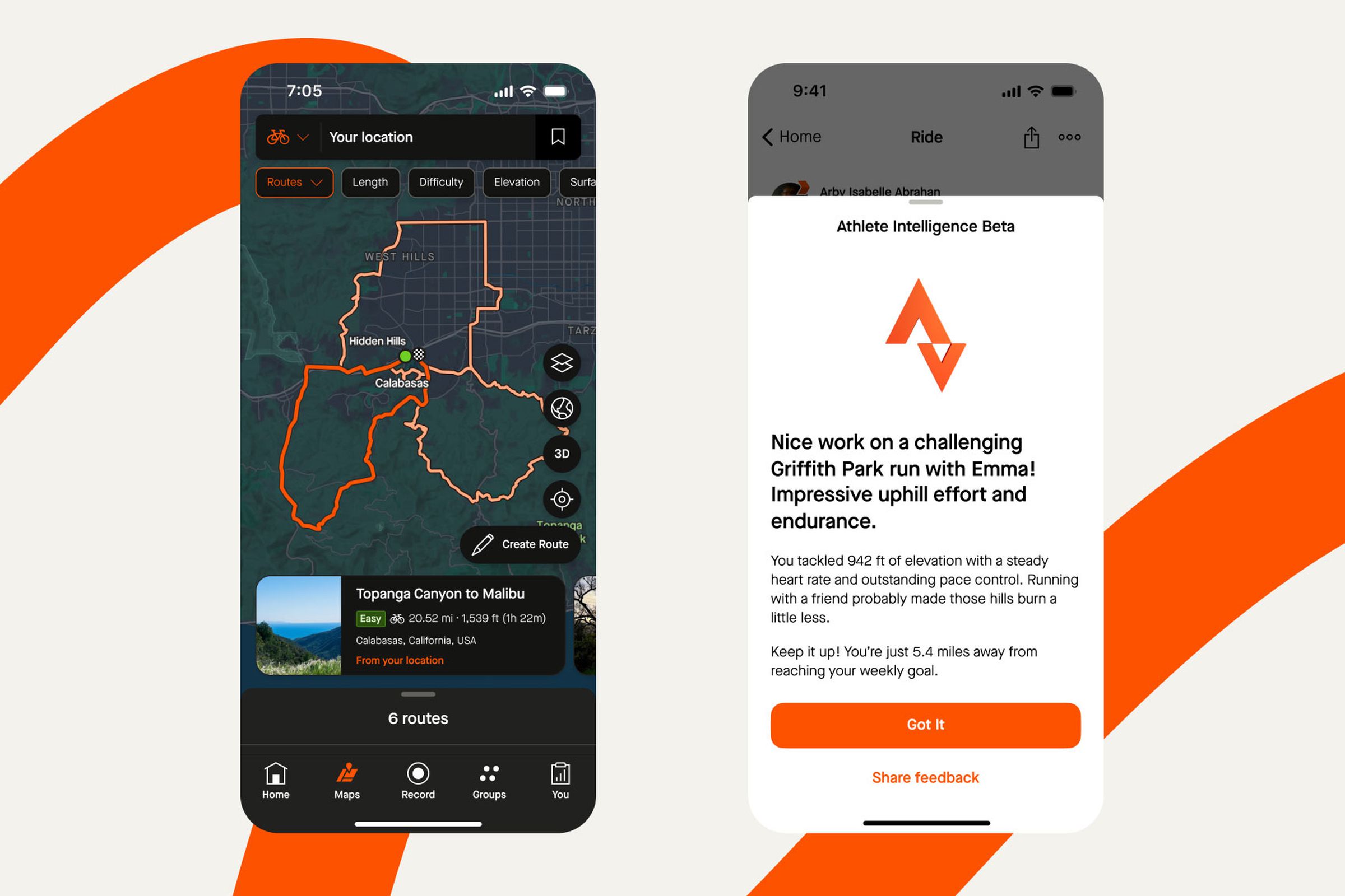 Render of night heat maps and AI summaries in the Strava app
