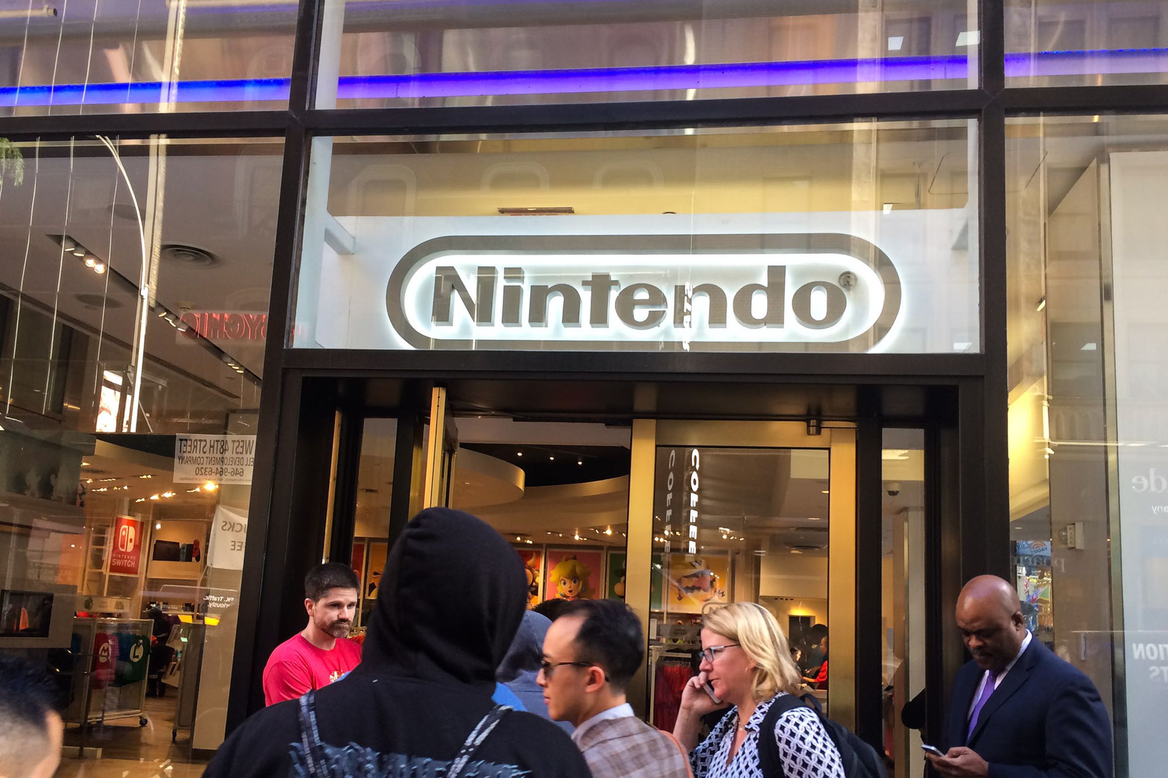 A photo showing the entrance to the Nintendo store in NYC