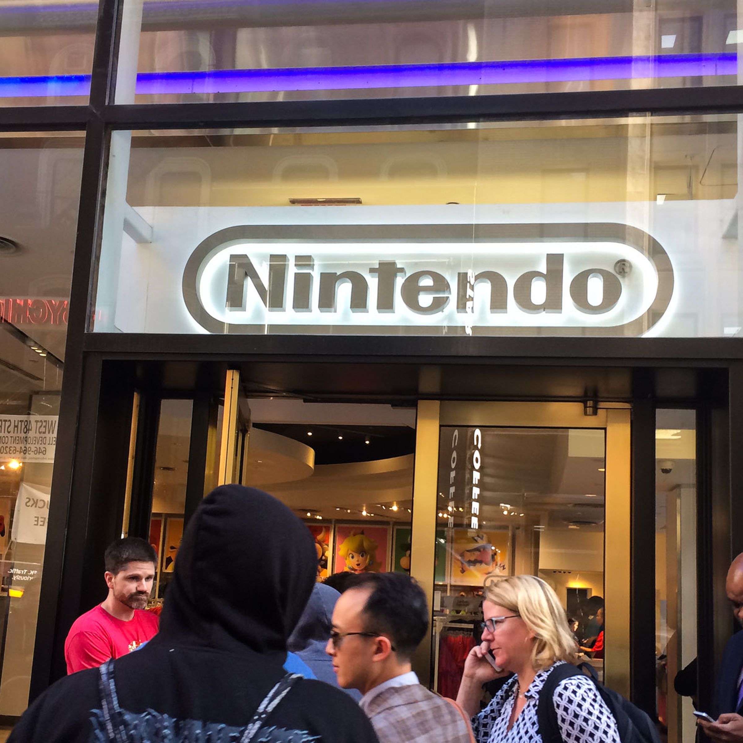 A photo showing the entrance to the Nintendo store in NYC