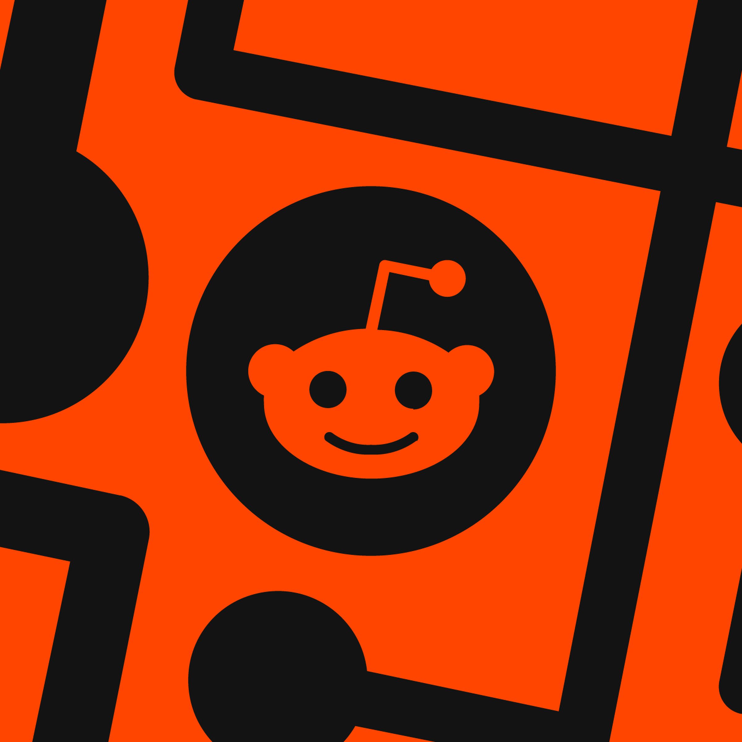 The Reddit logo over an orange and black background