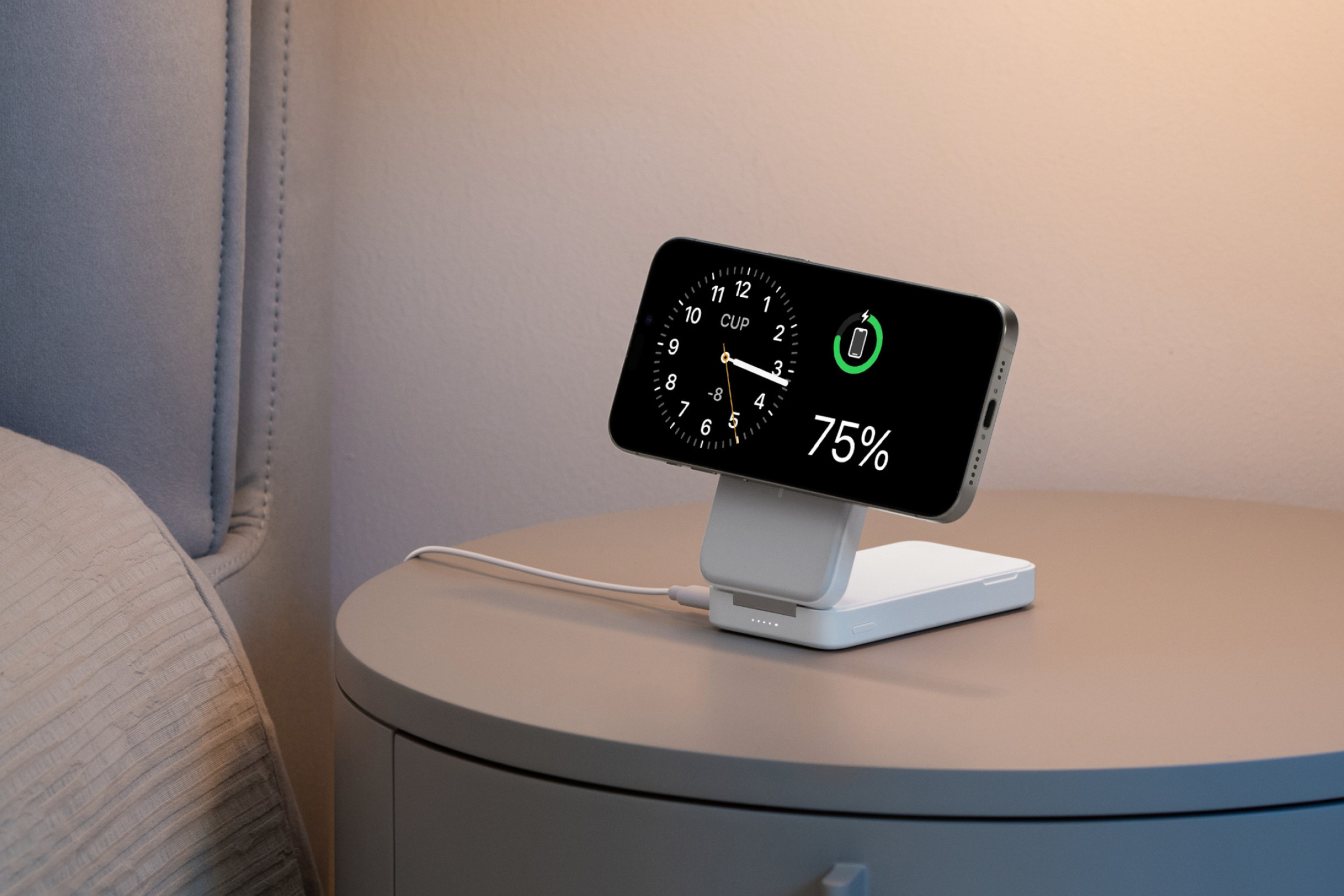 Anker MagGo charger sitting on nightstand