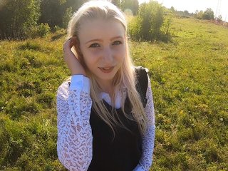 blowjob, russian blonde, pulsating cum mouth, outside