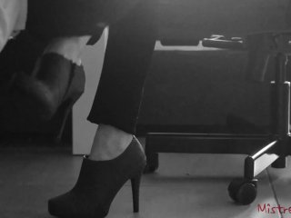 kink, femdom shoe slave, femdom shoes, under desk