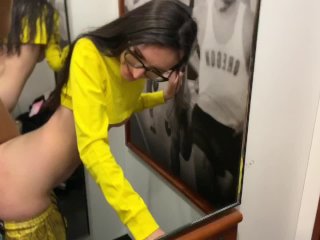cum mouth, fitness, fitting room, cum swallow glasses
