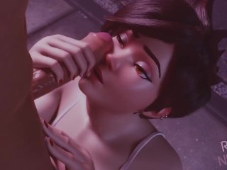 overwatch, tracer, blowjob swallow, blender