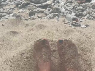 sand, solo female, painted toes, foot