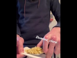 paypig, pasta, feet feeding, vertical video