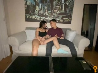 romance on couch, spitting in mouth, beauty sucking dick, sloppy deep throat