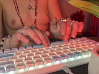 small boobs, small tits, asmr typing, brunette