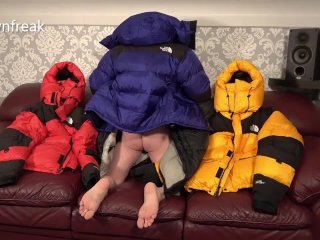 down jacket, male pillow humping, masturbating, satin