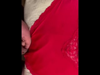 masturbation, red panties, pillow humping, small dick