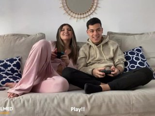 spanish dirty talk, loud sexy moaning, stepsister lost bet, latina sucking dick