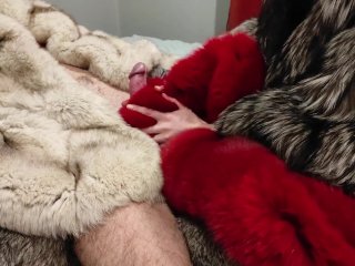 huge cum, handjob, fur coat, french