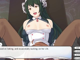 maid, hentai game, pussy eating, horny girl