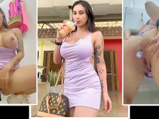 solo female, big tits, anal plug, vertical video