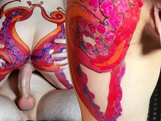 public, tattooed women, cowgirl riding, shaved pussy