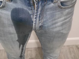 male pee desperation, handsome, big cock, tight jeans