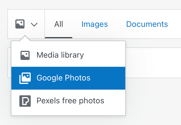 The Media source button is selected, with Google Photos highlighted.