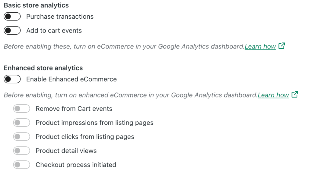 The additional Google Analytics tracking options on sites that have WooCommerce installed. 