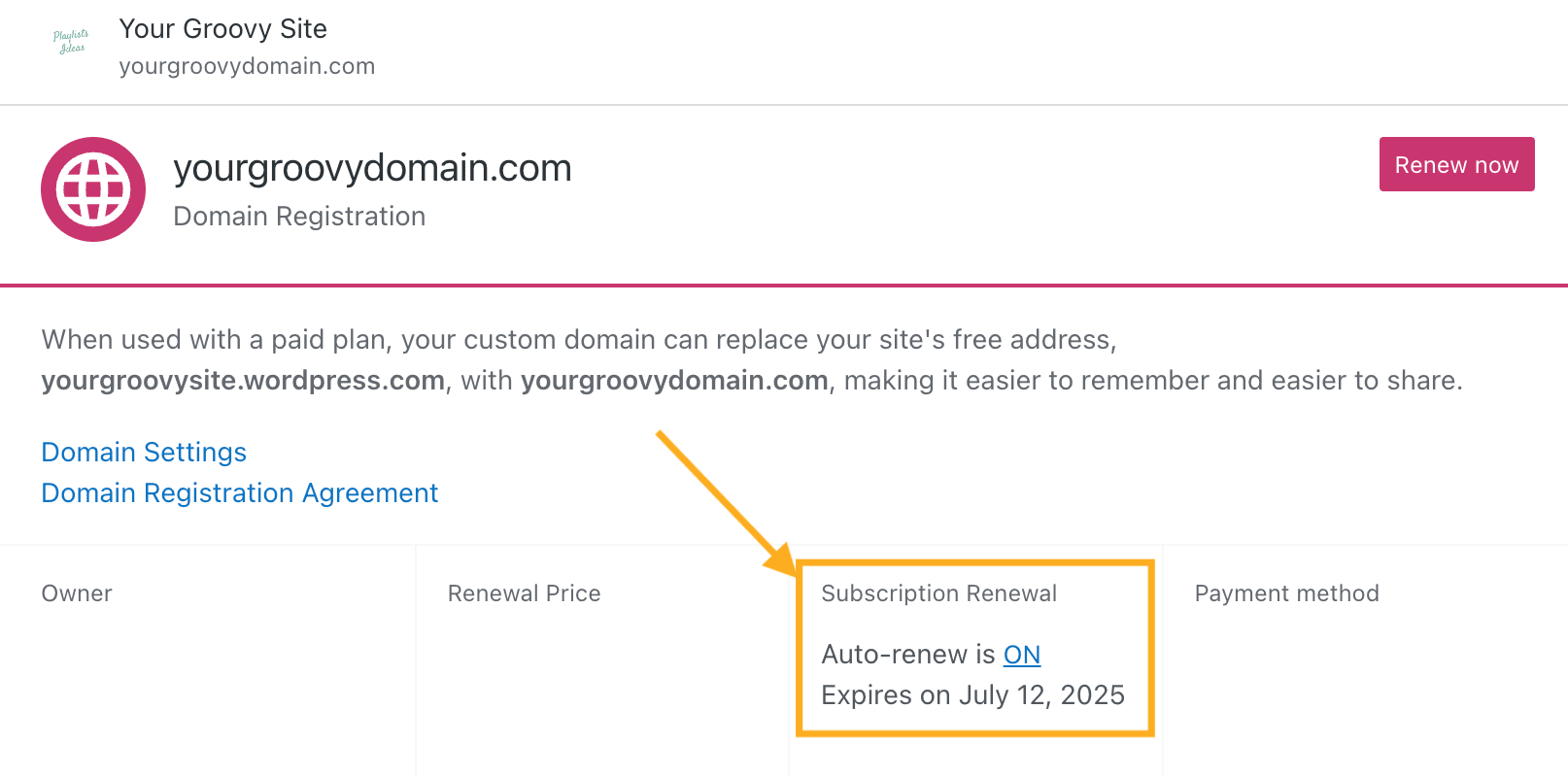 An arrow points to the domain's expiration date.