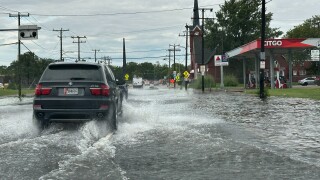 Flooding seen on Norfolk streets on July 24, 2023. 