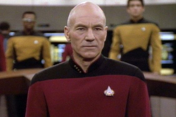 British actor Patrick Stewart (as Captain Jean-Luc Picard) in a scene from an episode of the television series 'Star Trek: The Next Generation' entitled 'The Next Phase,' California, May 16, 1992. (Photo by CBS Photo Archive/Getty Images)